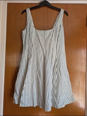 GAP Striped Sleeveless Mini Dress - Gray & White Linen Blend